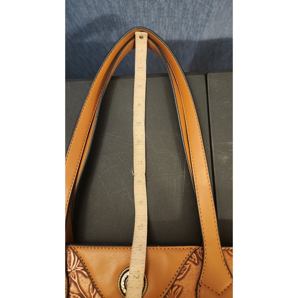 Vegan Purse hand tooled look faux turquoise accent - Picture 7 of 8